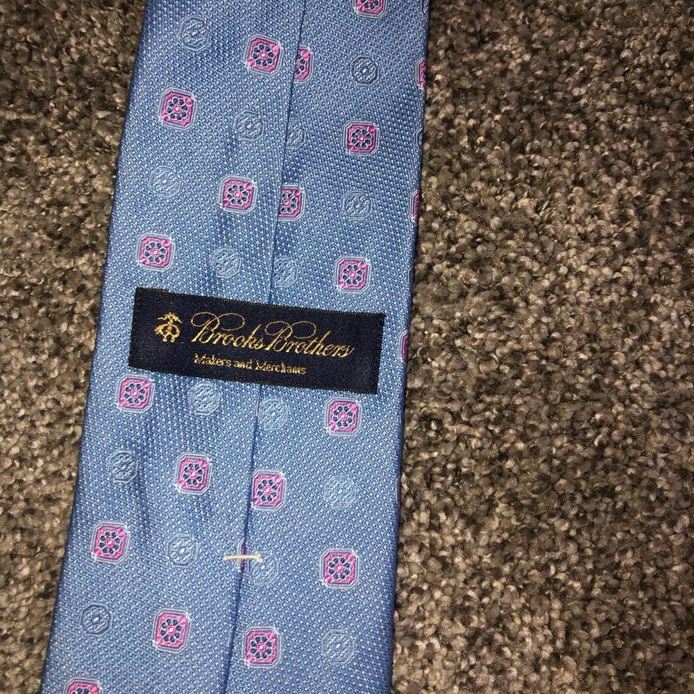 Blue and pink Brooks Brothers necktie.